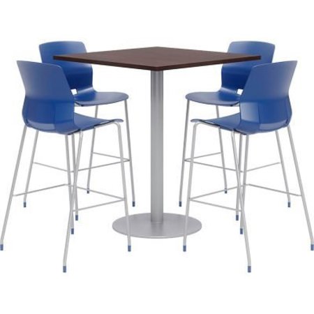 KFI KFI 36" Square Bistro Table & 4 Barstool Set, Espresso Table With Navy Stools OLTFL36SQ-B1922-SL-41-7933K-4-OL2700BR-